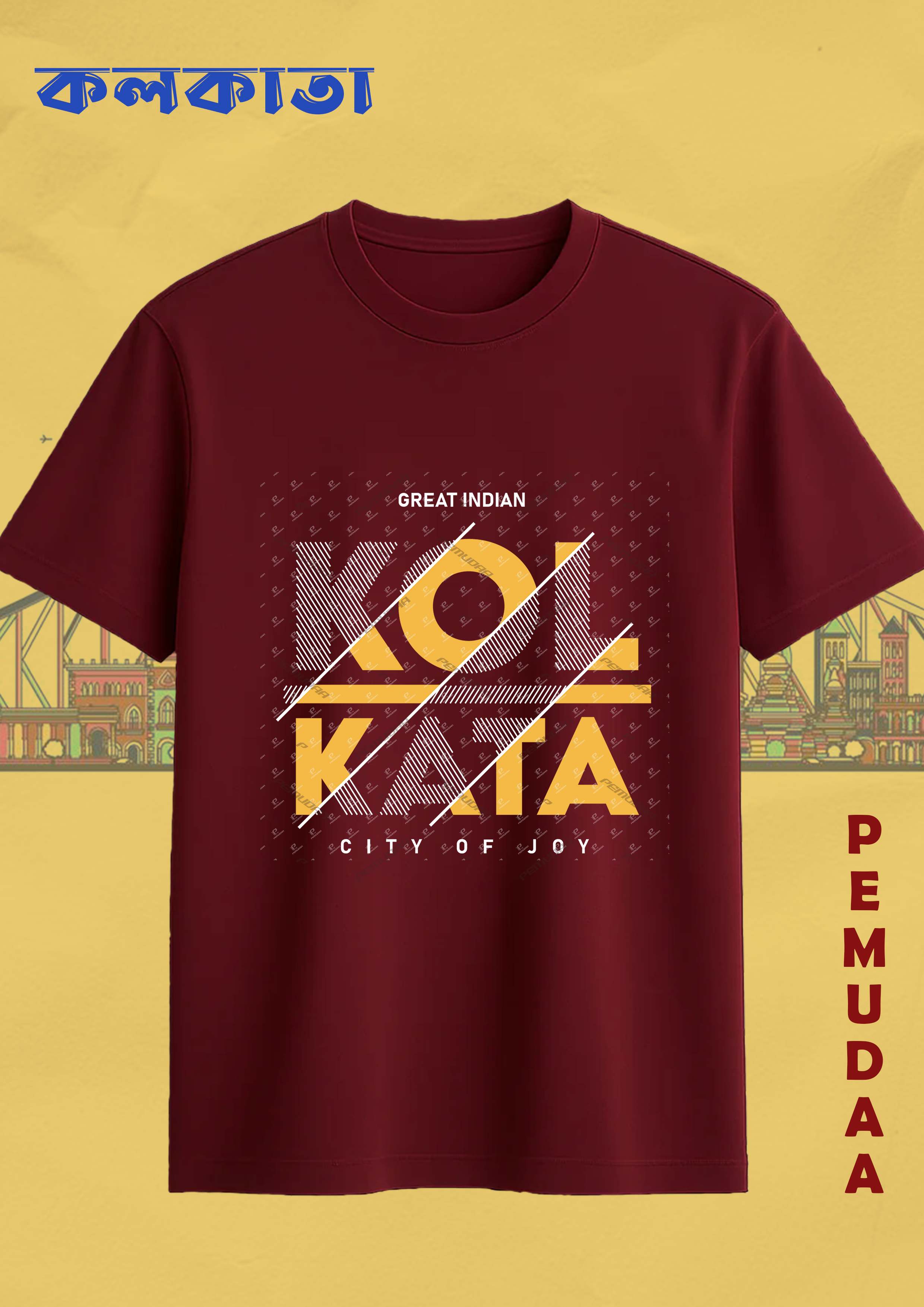 Kolkata Typography Design  Maroon Black Bottle green  navy blue Red T shirt
