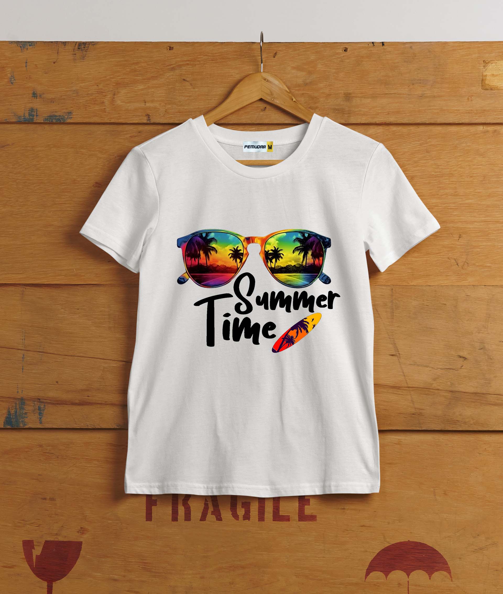 Summer Time Cotton Printed T Shirt - White