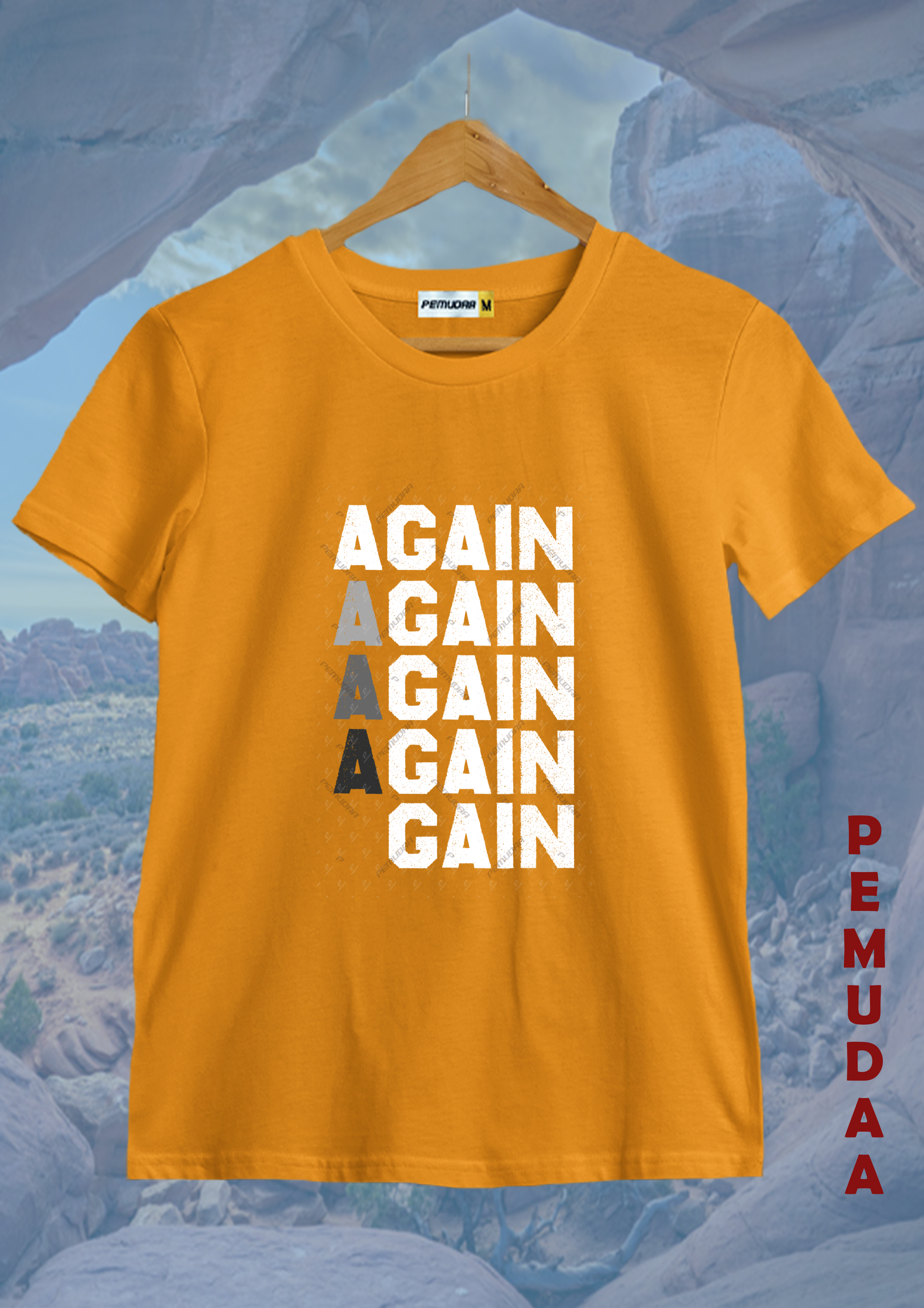 Again-Minimal Repeated Text Graphic T-Shirt