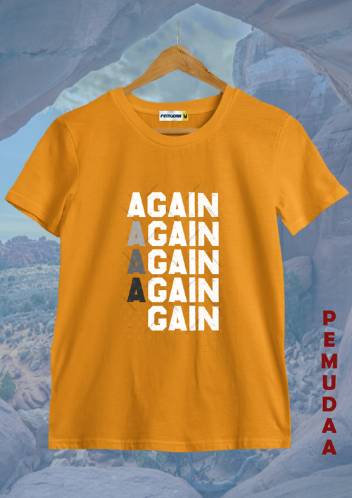 Again-Minimal Repeated Text Graphic T-Shirt