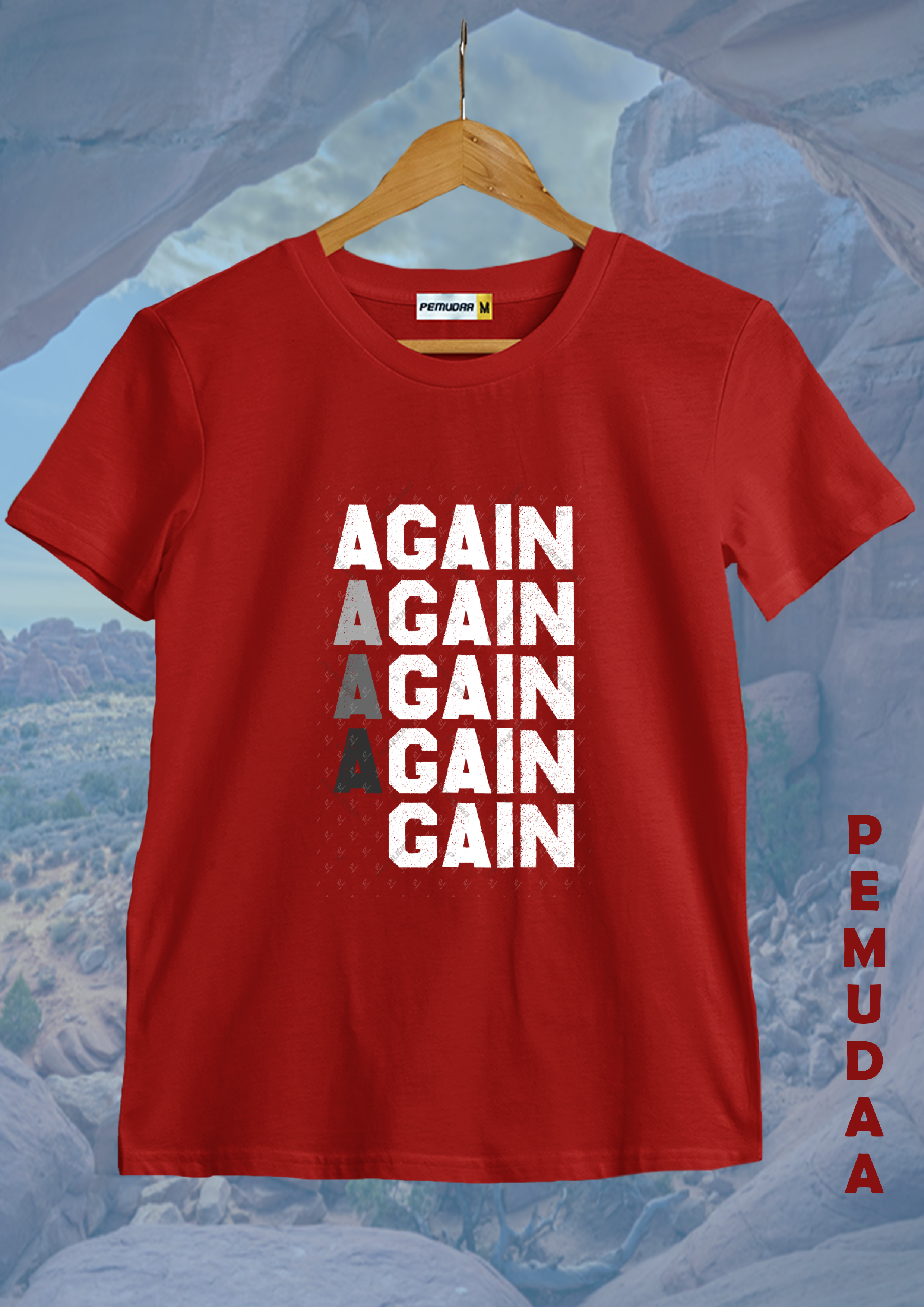 Again-Minimal Repeated Text Graphic T-Shirt