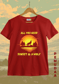 Sunset and a Wolf premium cotton T shirt