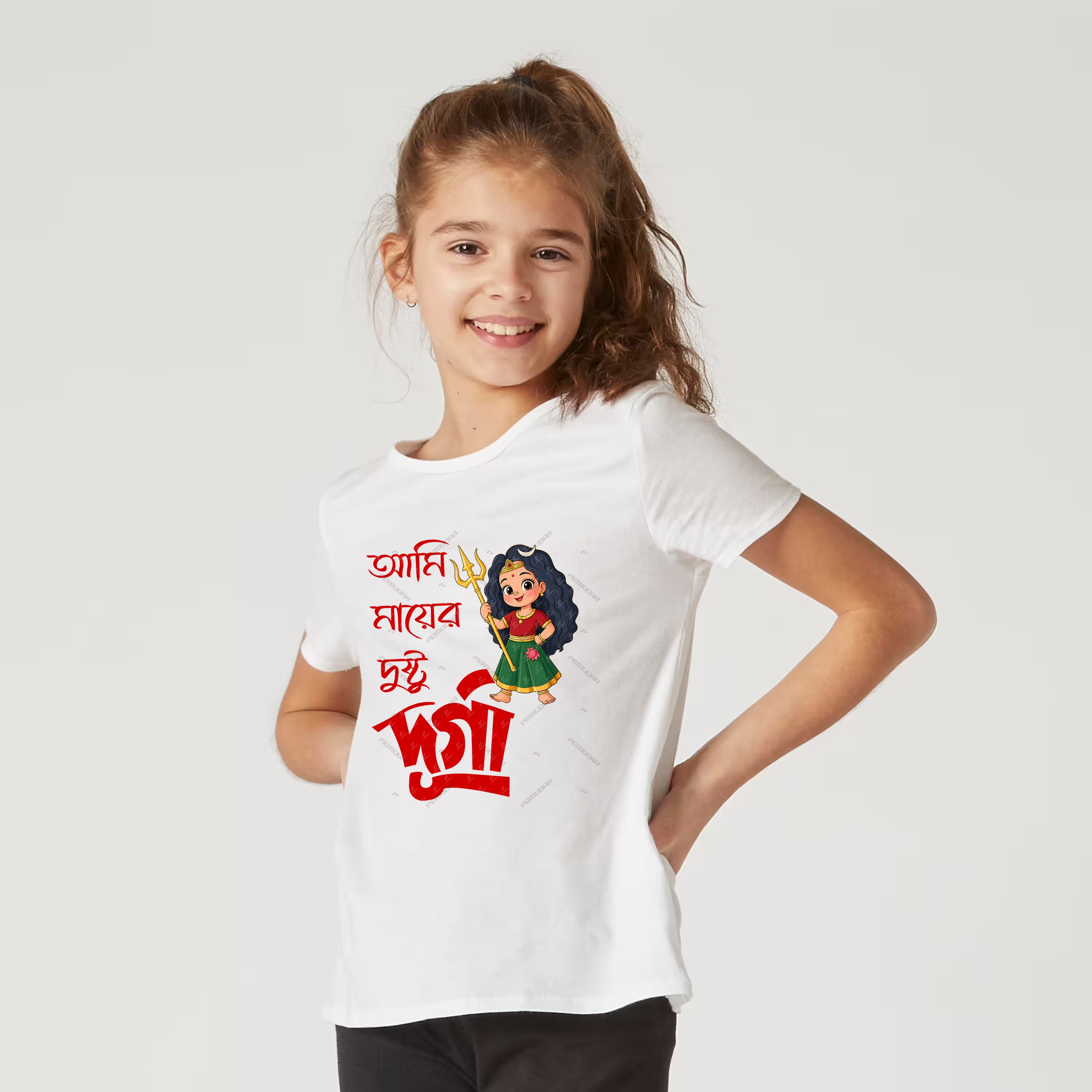 Ami Mayer Dustu Durga Printed Durga puja Kids T shirt