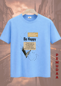 Be Happy Printed cotton T-Shirt Sky blue and white