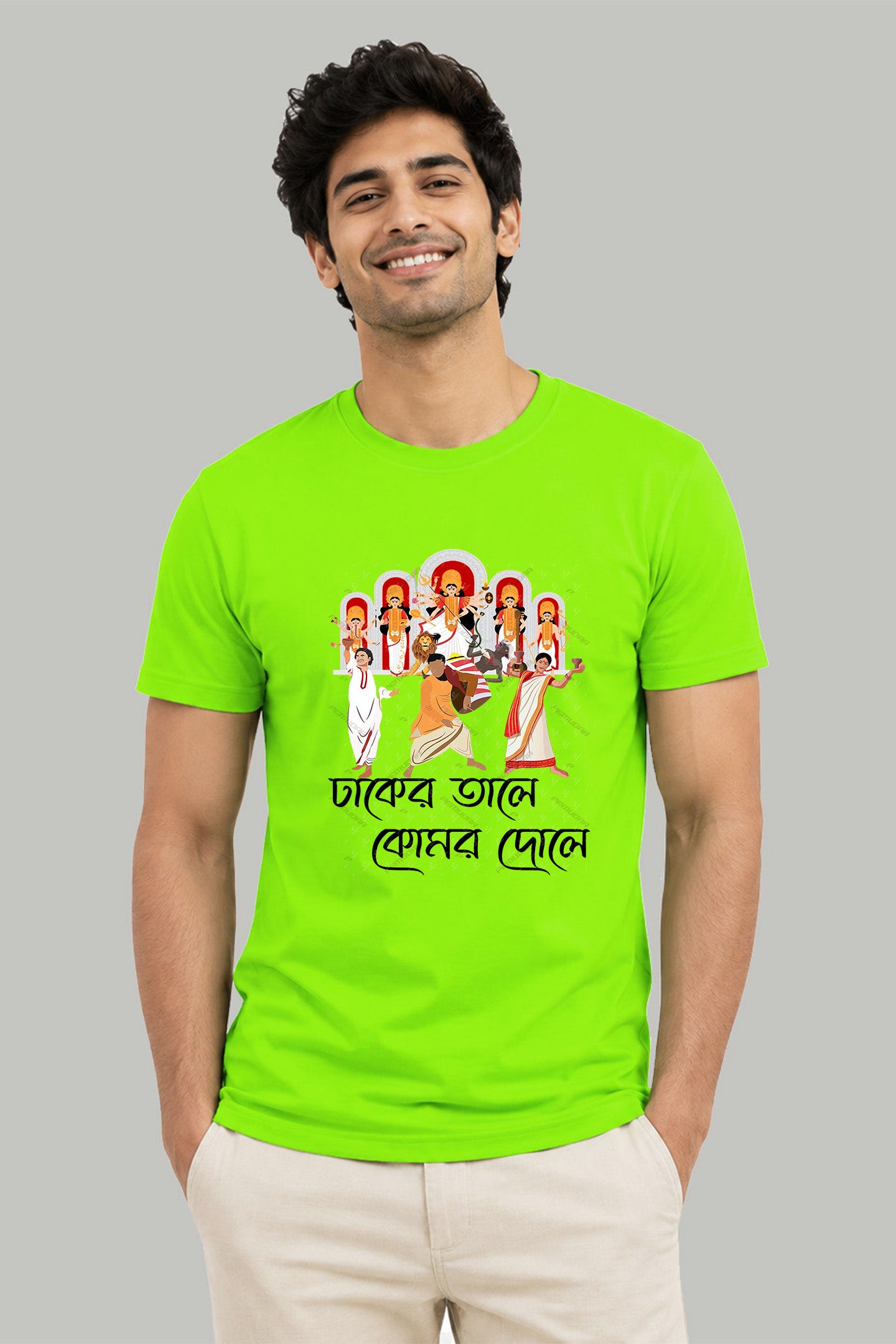 Dhaker Tale Komor Dole Durga Puja T-Shirt