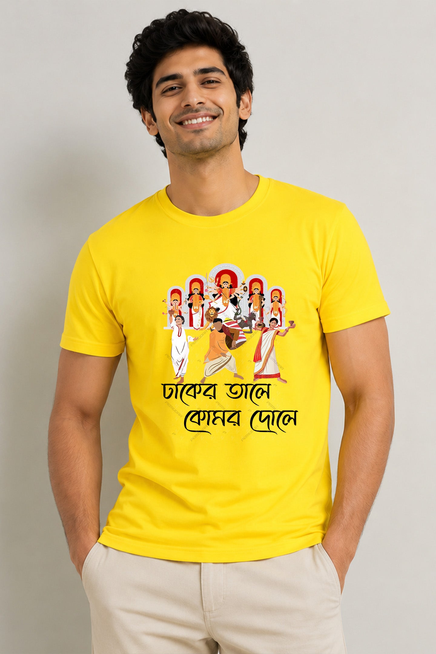 Dhaker Tale Komor Dole Durga Puja T-Shirt