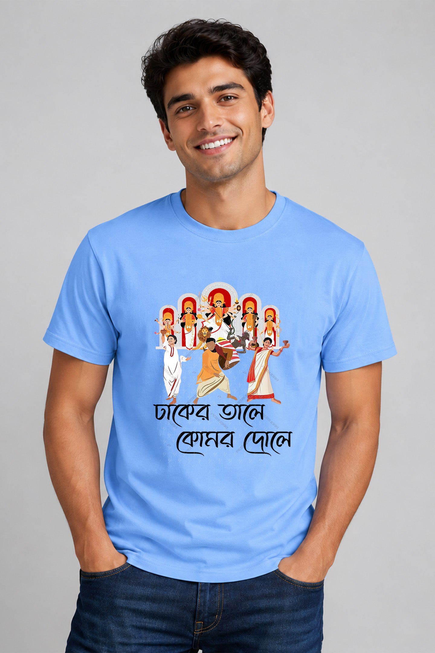 Dhaker Tale Komor Dole Durga Puja T-Shirt