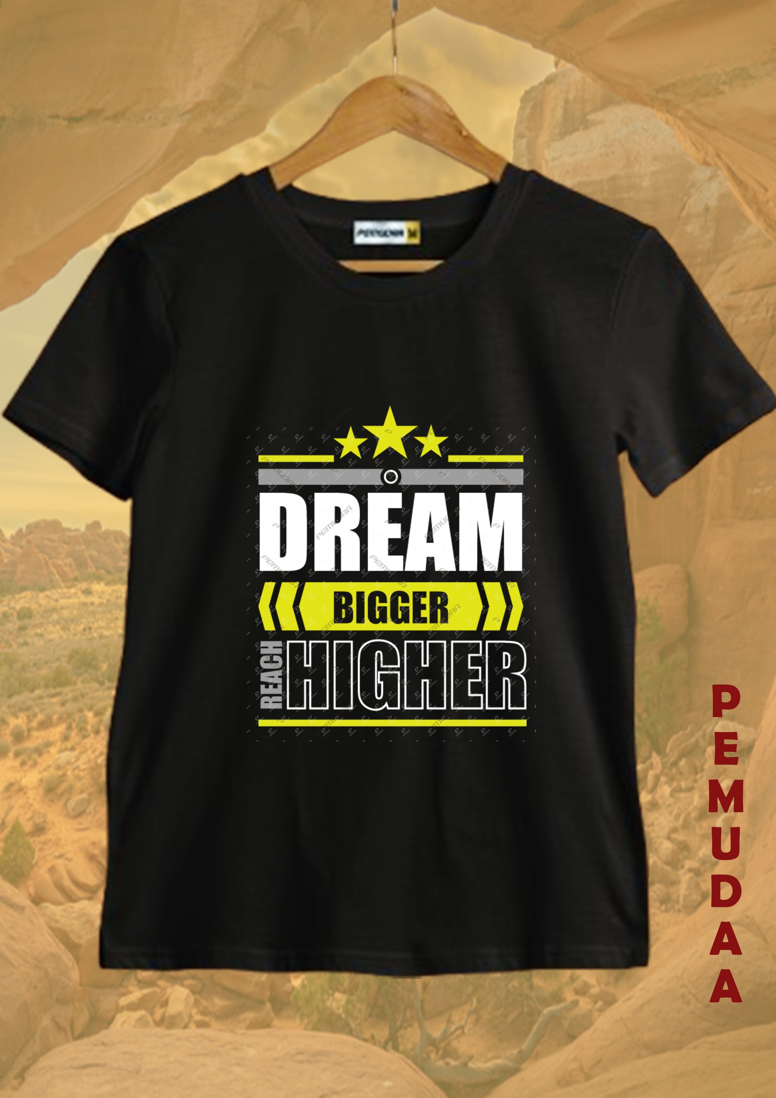 Dream Bigger Reach Higher Printed T-Shirt – Motivational Cotton Tee