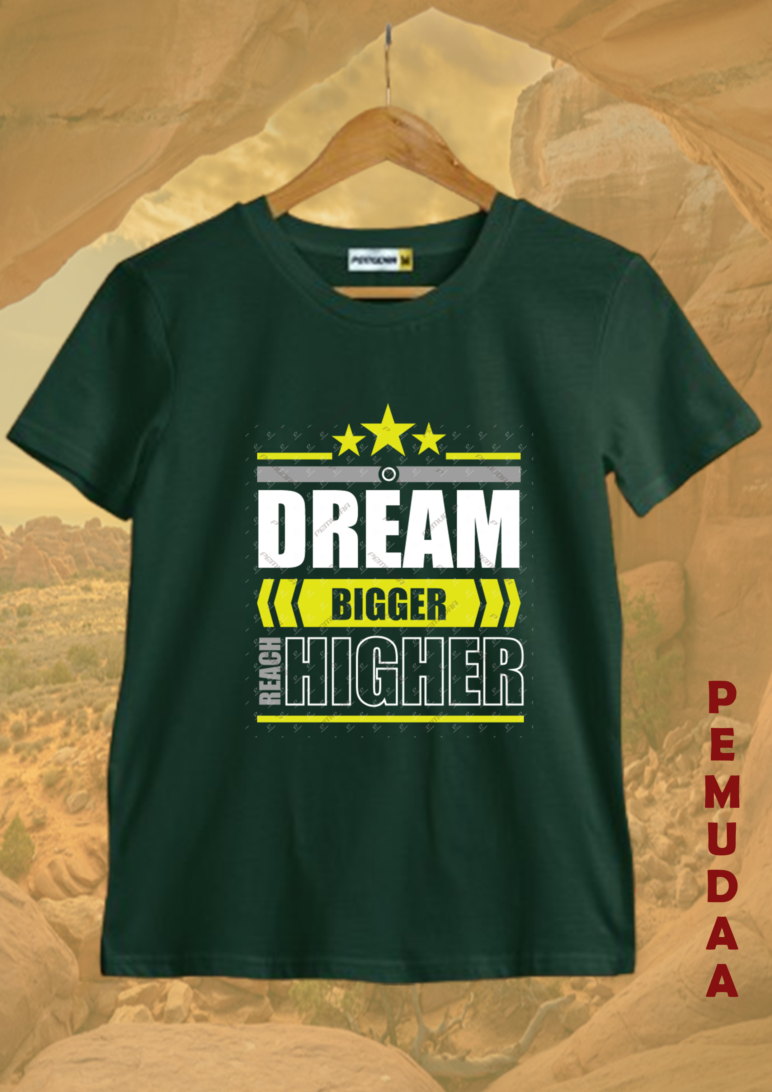 Dream Bigger Reach Higher Printed T-Shirt – Motivational Cotton Tee
