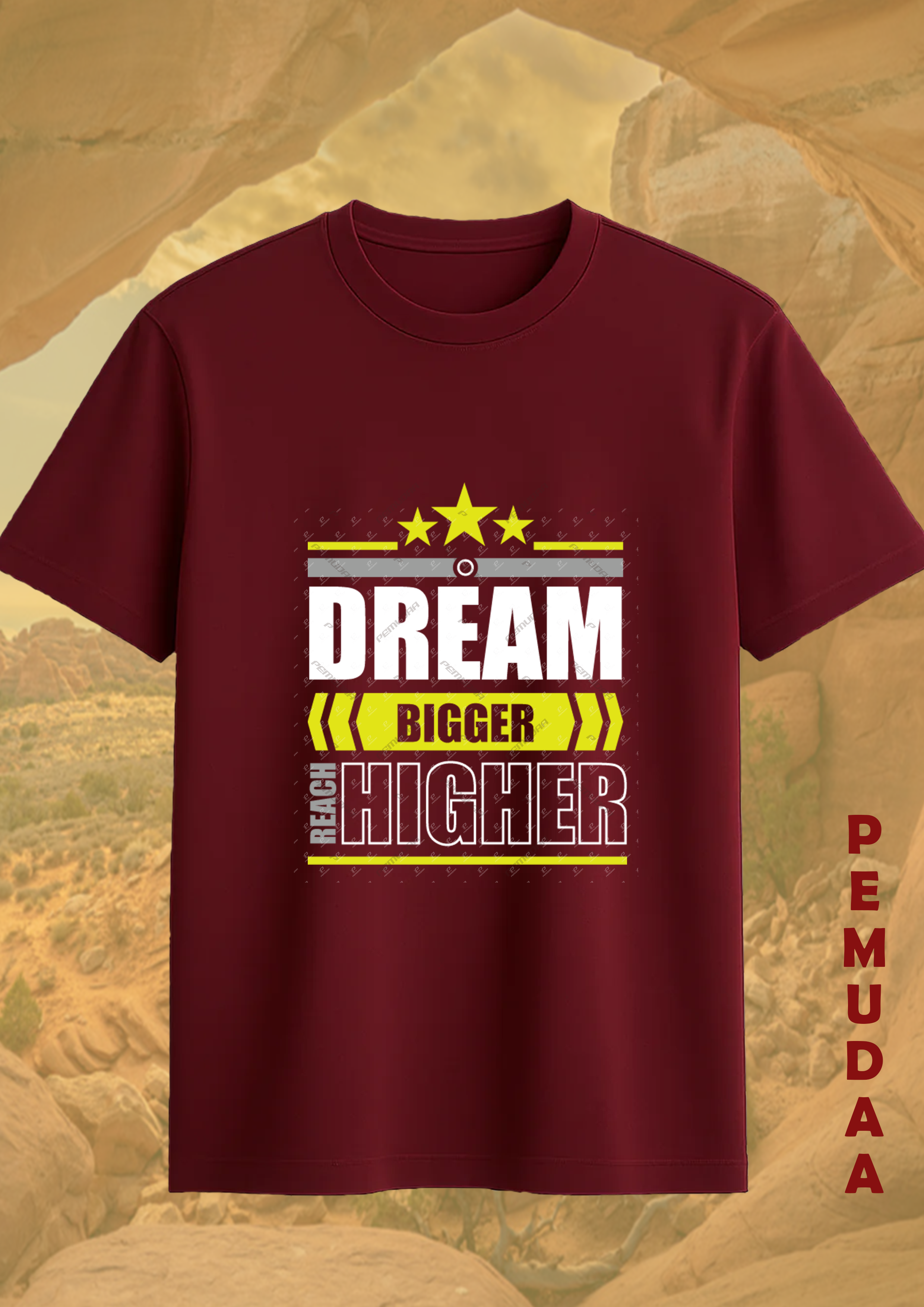 Dream Bigger Reach Higher Printed T-Shirt – Motivational Cotton Tee