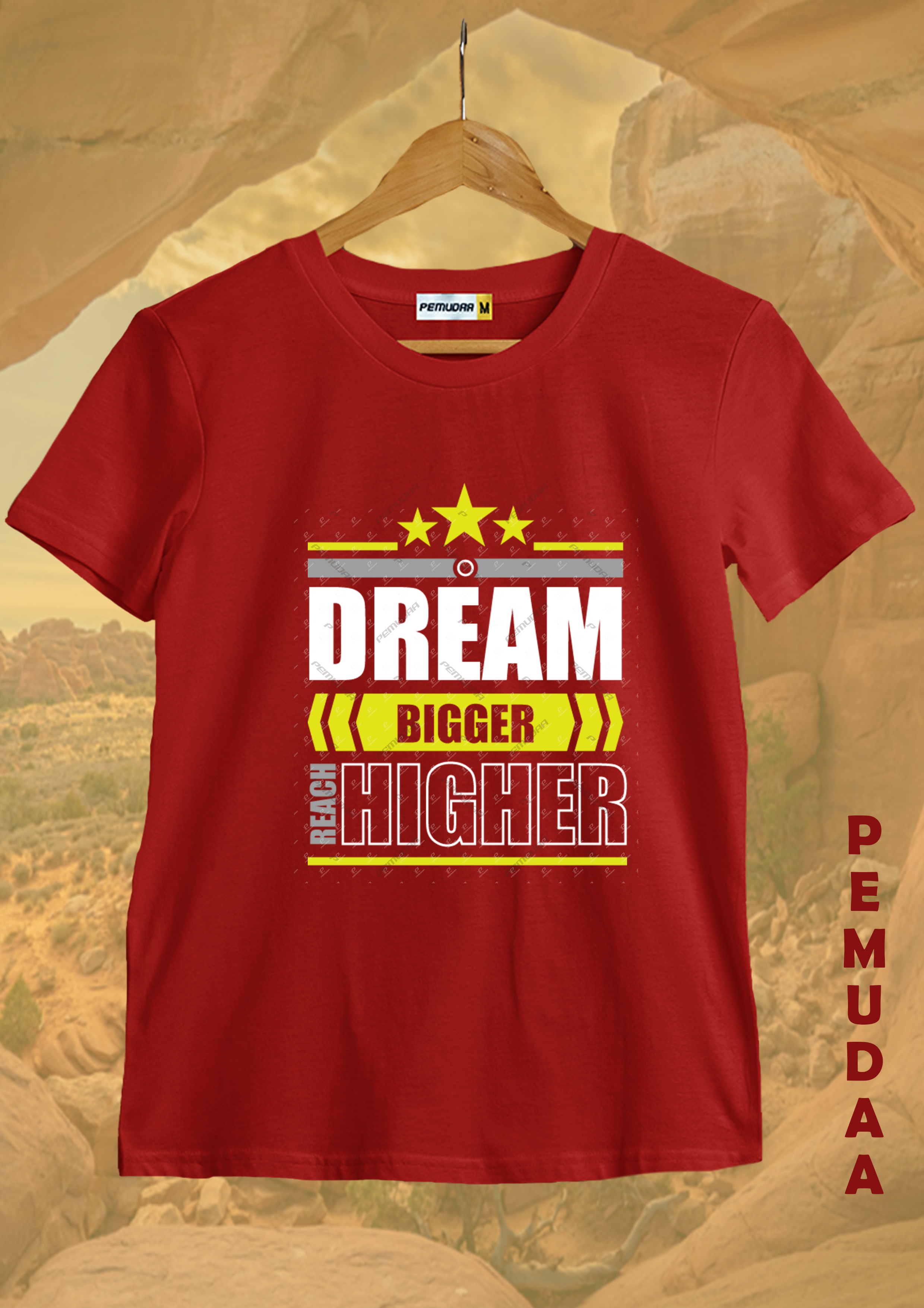Dream Bigger Reach Higher Printed T-Shirt – Motivational Cotton Tee