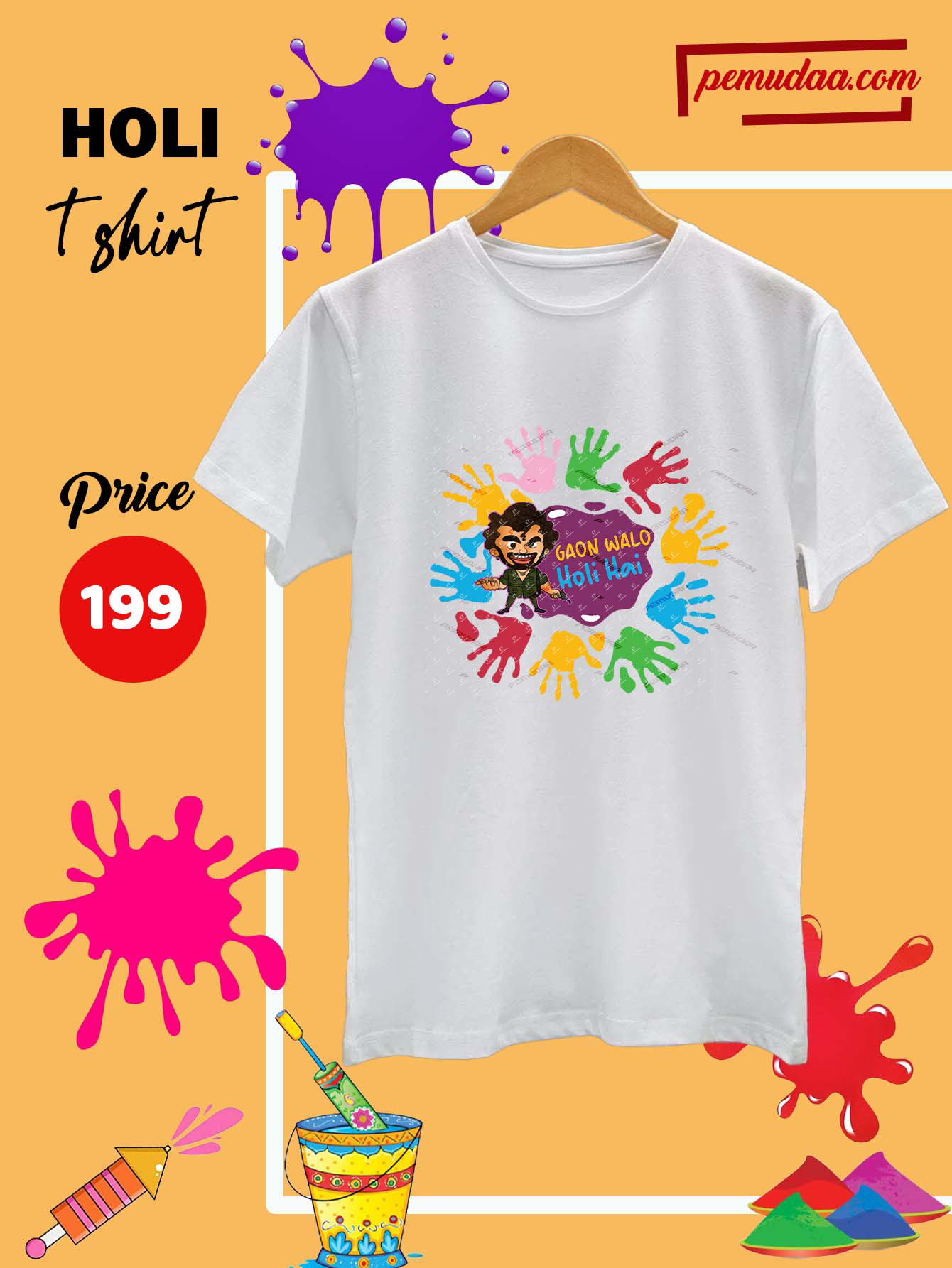 Gabbar Gaon Walo Holi Special Quote polyester T-Shirt-Pemudaa