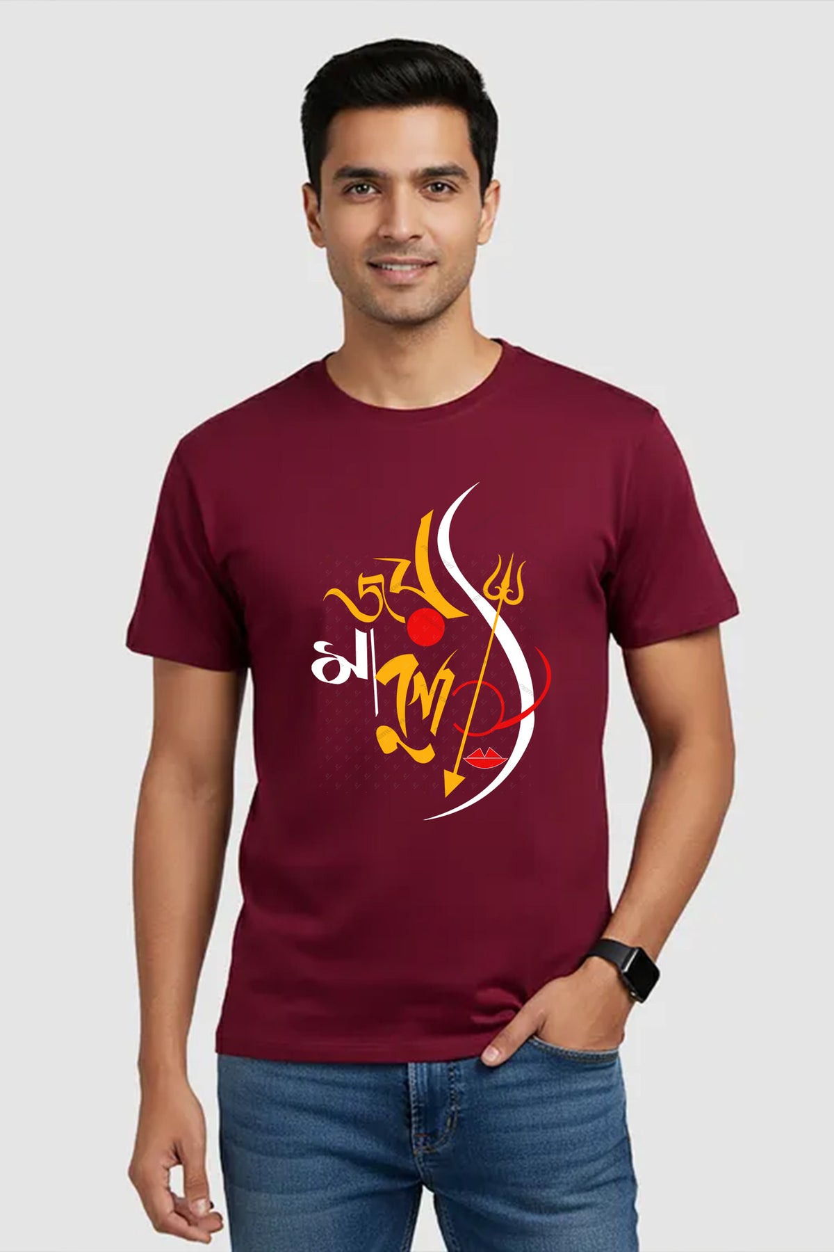 Joy Maa Durga Typography Printed cotton T-Shirt