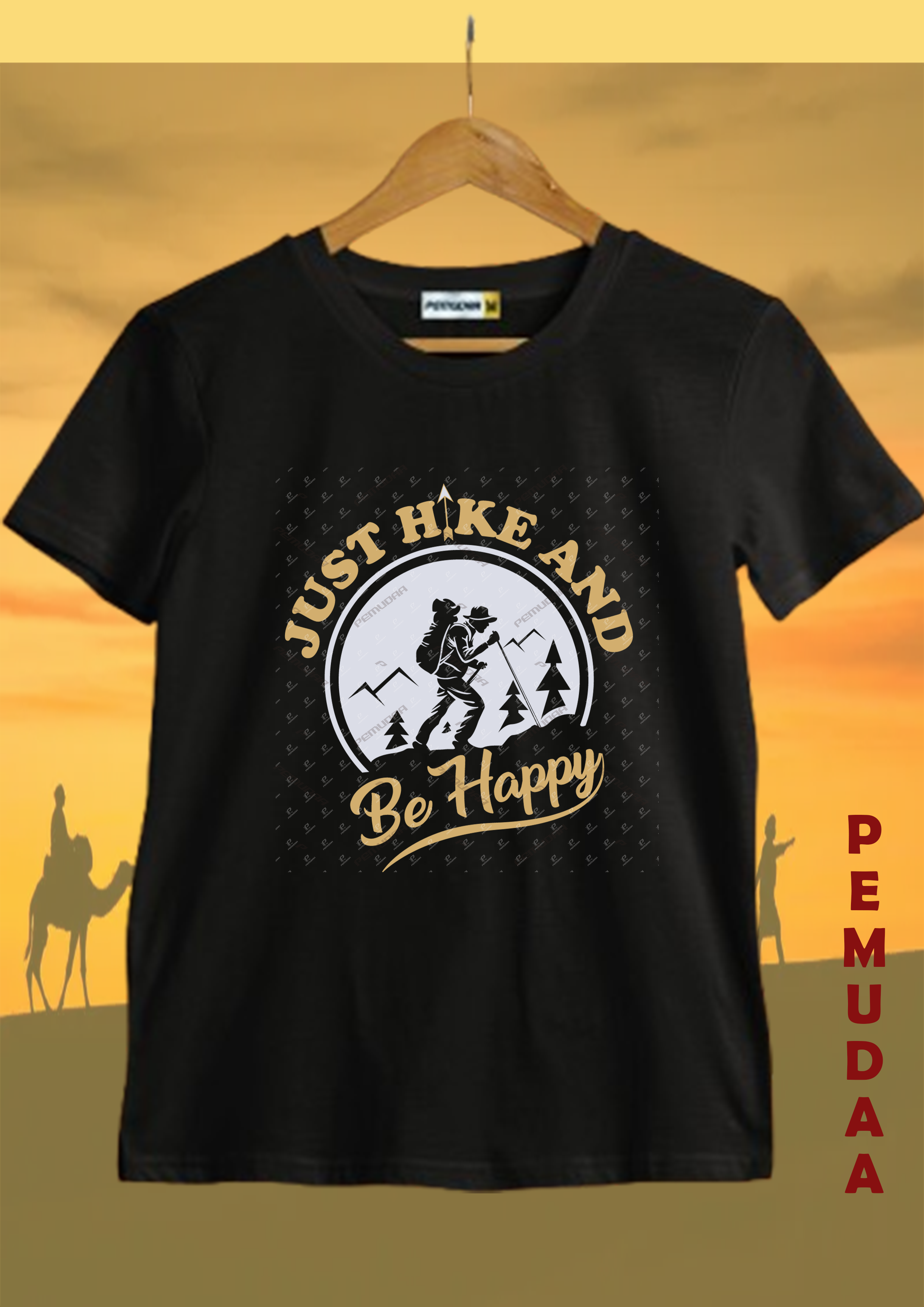 Just hike and be happy Printed Cotton T-Shirt