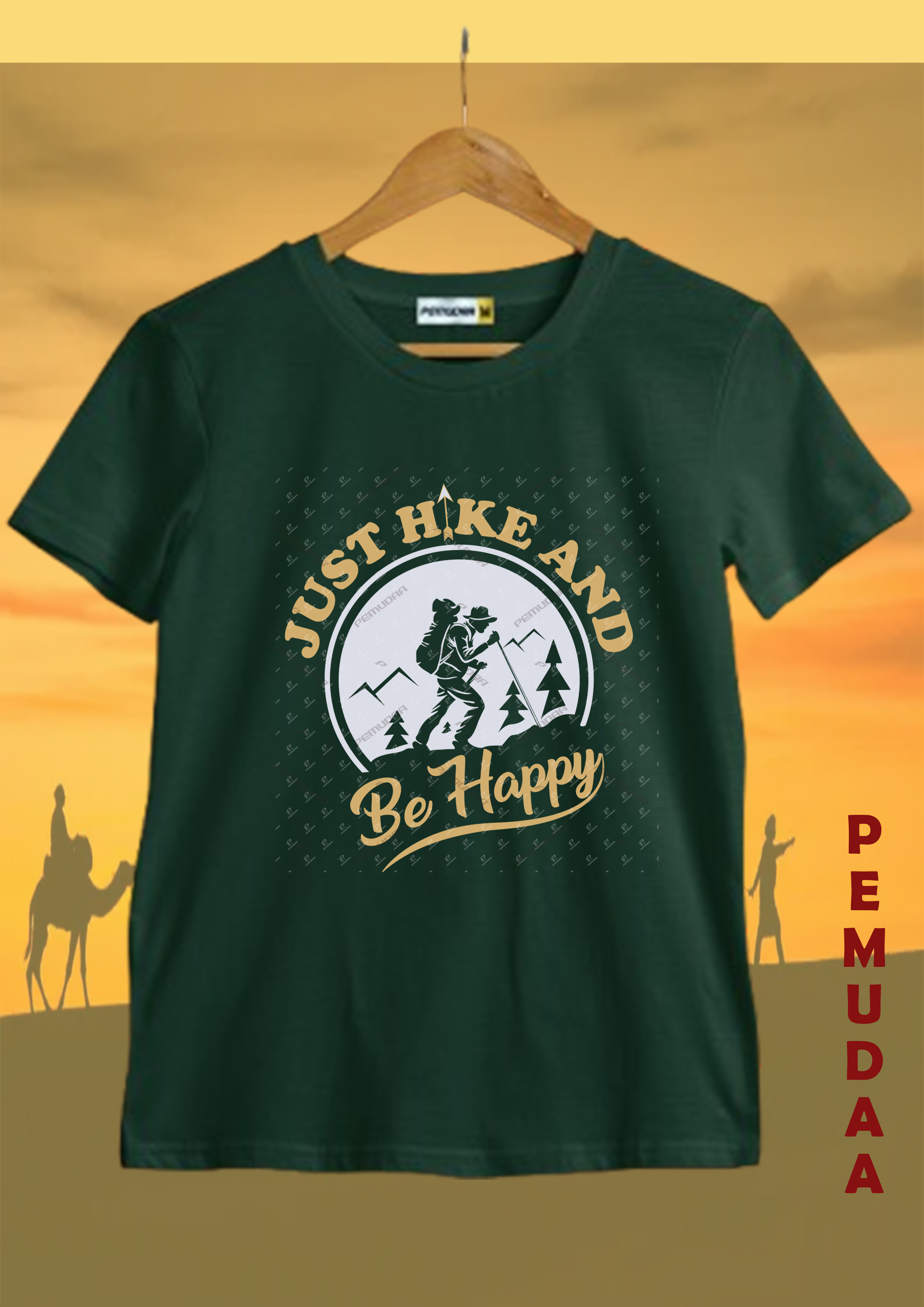 Just hike and be happy Printed Cotton T-Shirt