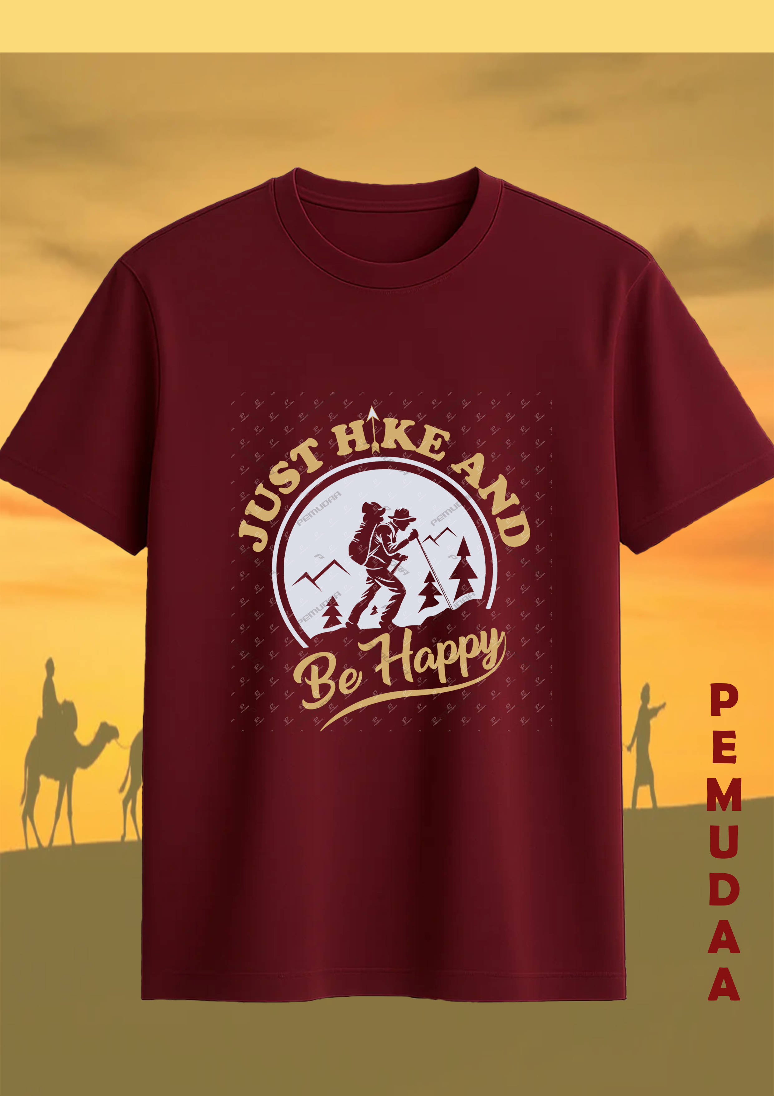 Just hike and be happy Printed Cotton T-Shirt