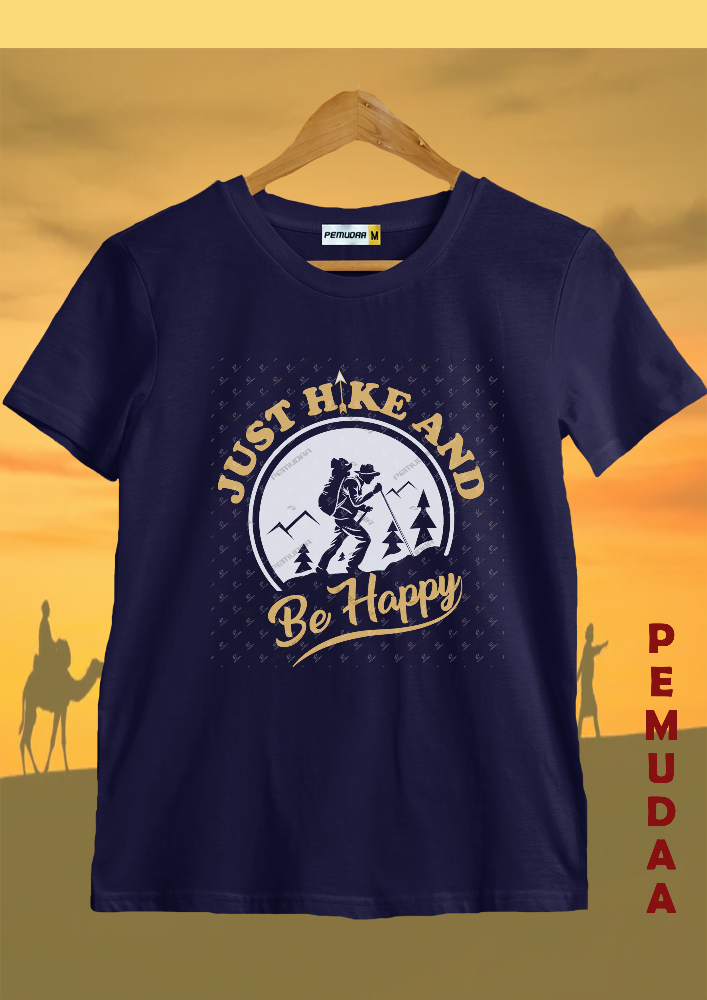 Just hike and be happy Printed Cotton T-Shirt