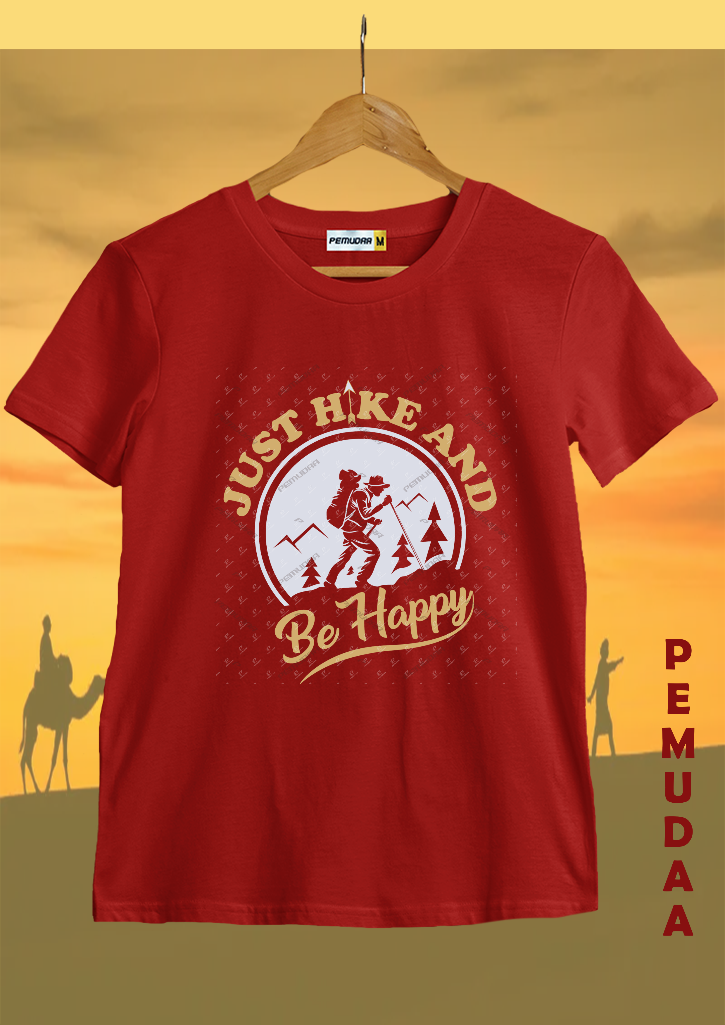Just hike and be happy Printed Cotton T-Shirt