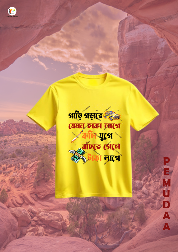 Kali juge bachte gele taka lage Bengali Printed T-Shirt