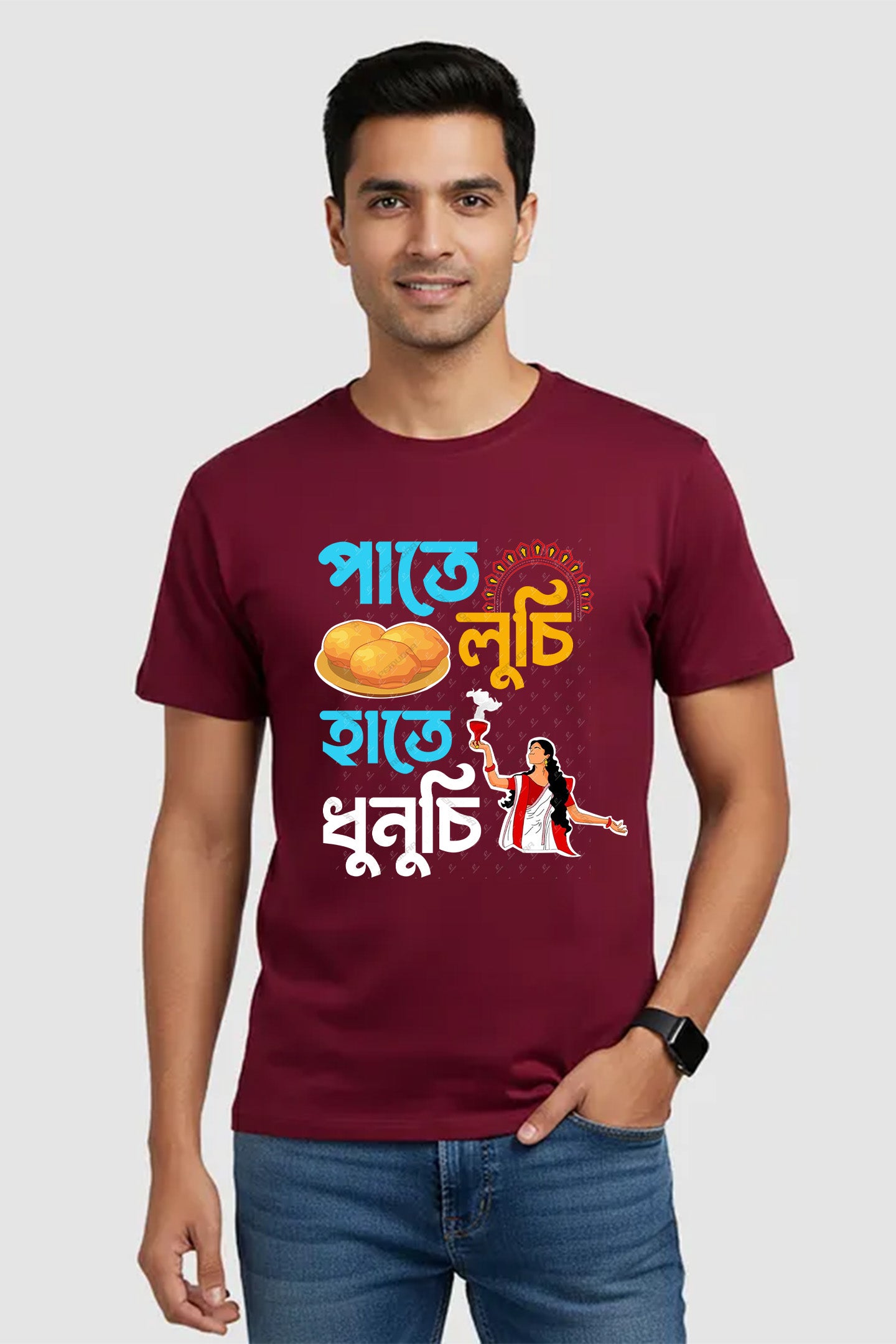 Pate Luchi Hate Dhunuchi Durga Puja T-Shirt