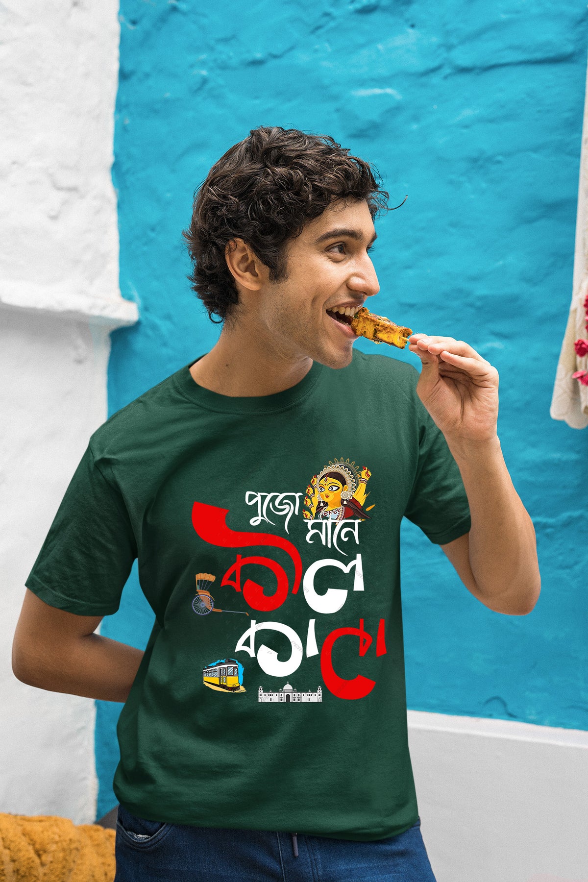 Pujo mane kolkata printed half cotton T shirt