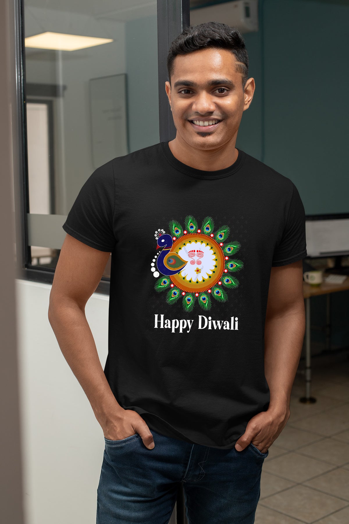 Happy Diwali Rangoli Half Cotton T shirt
