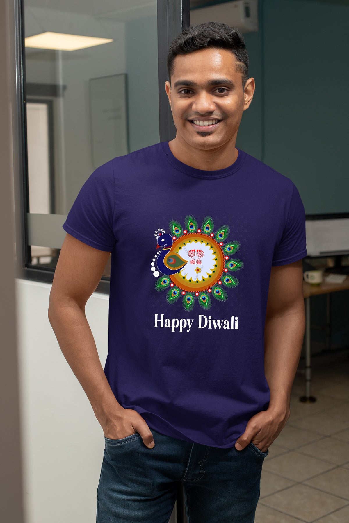 Happy Diwali Rangoli Half Cotton T shirt