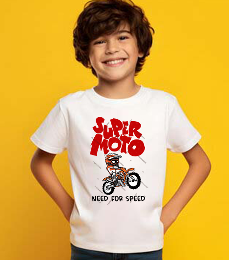 Super Moto Kids Printed Cotton T-Shirt – Adventure Bike Graphic Tee